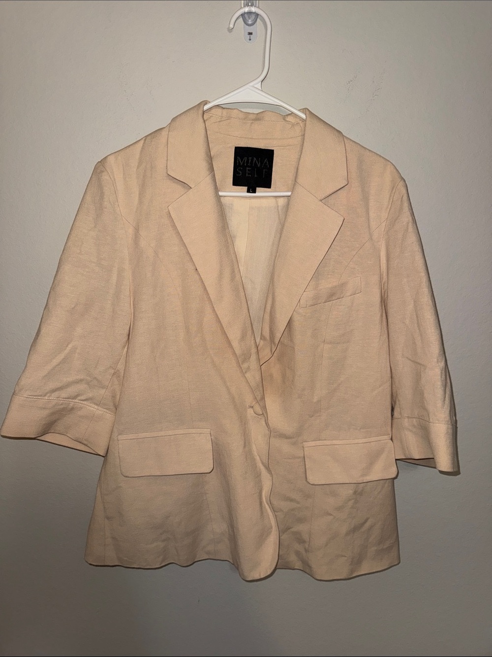 Mina Self Women's Cream Short-Sleeve Linen-Blend Blazer - Large
